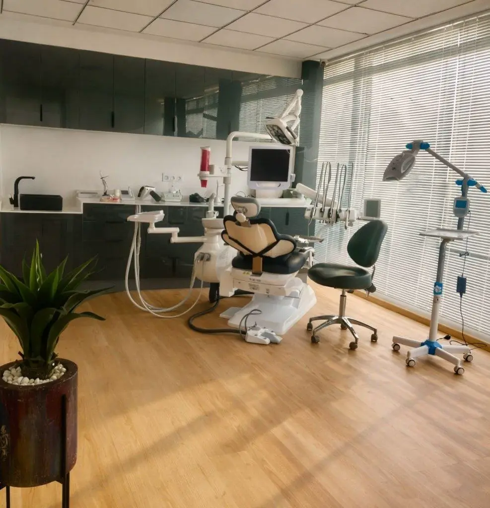 Salle de soins avec fauteuil dentaire au cabinet
